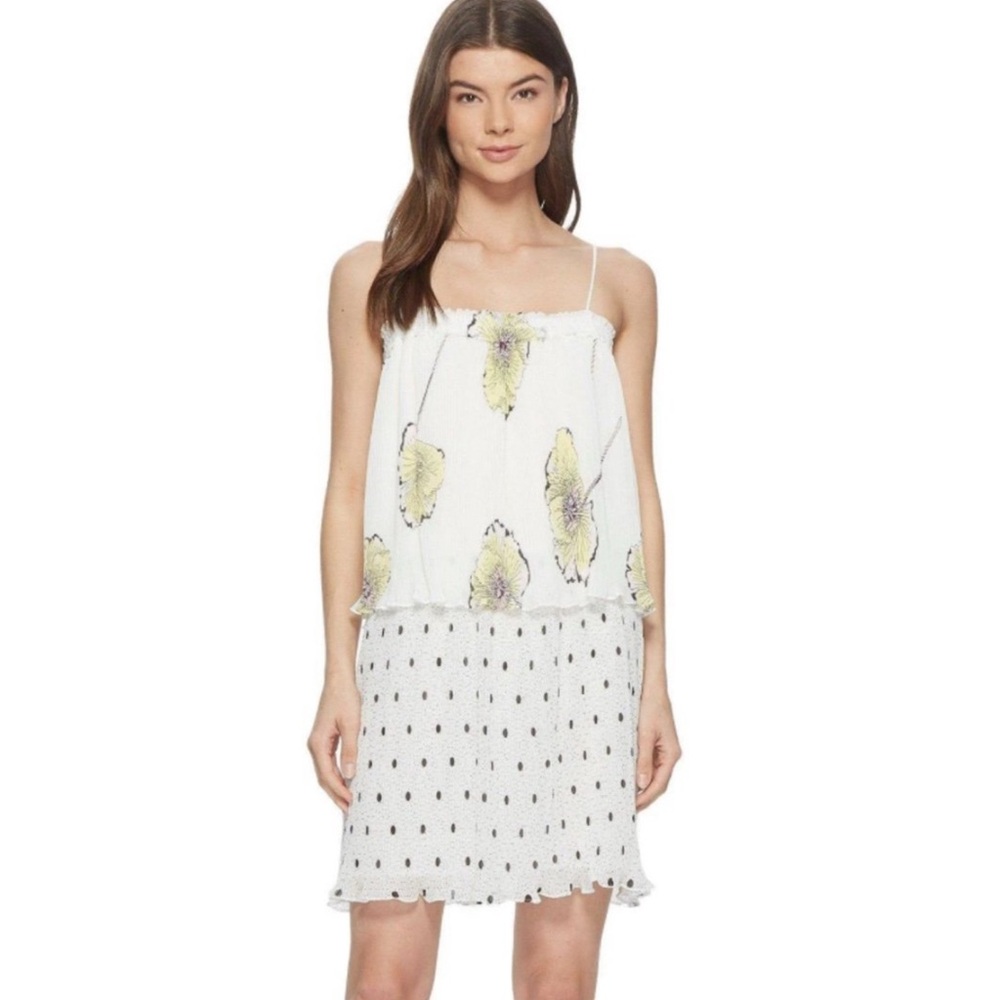 State Women's White Printed Pleated Sleeveless Shift Dress